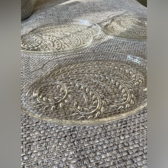 Set Of 4 Vintage Federal Pressed Glass Homestead Clear Oval Snack Plates Dishes - Picture 4 of 6